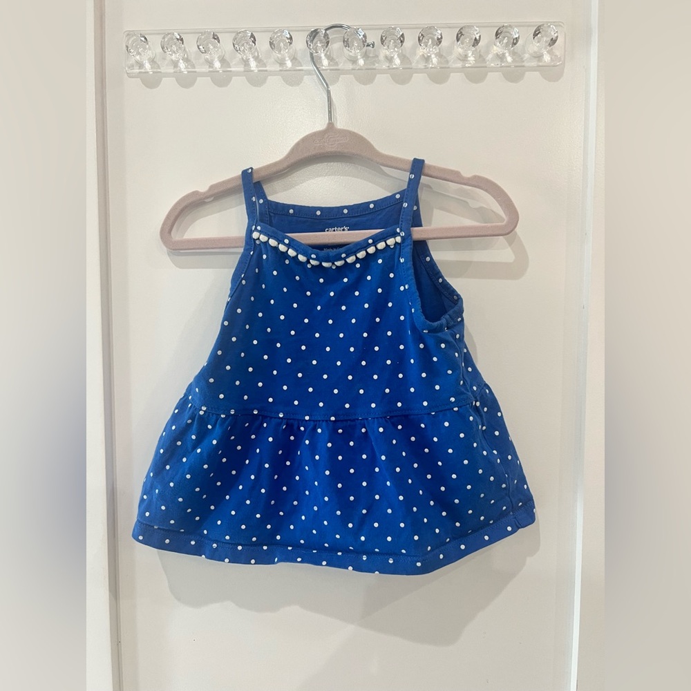 Blue Polka Dot Sleeveless Top. Girls size 12 months.